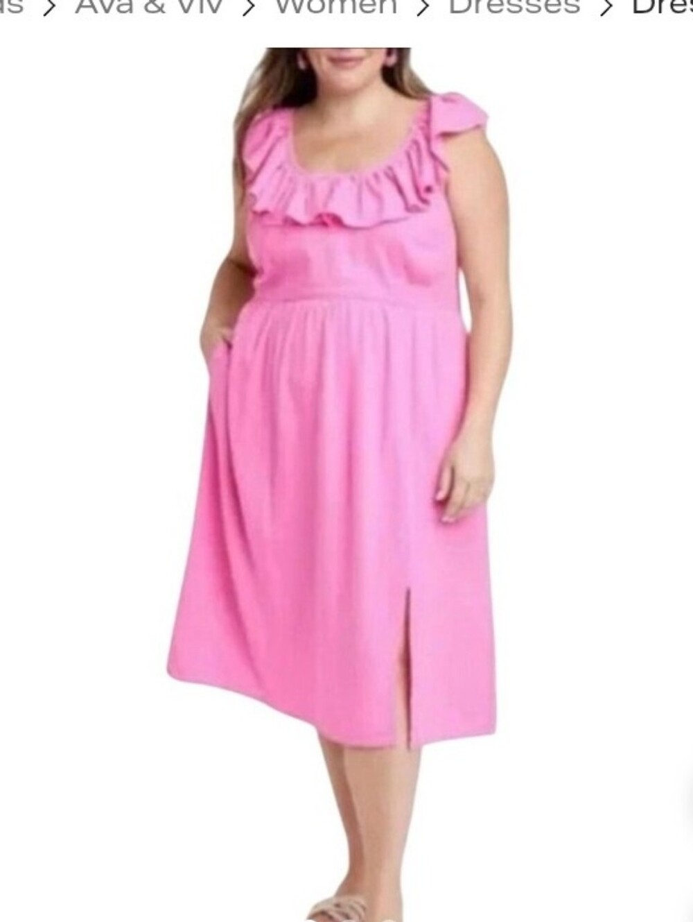 Ava & Viv Pink Xxl Ruffle Trim Dress Womens - Picture 5 of 12